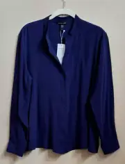 NWT Eileen Fisher Venus Silk Georgette Crepe Mandarin Collar Shirt $278 S