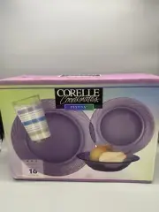 Corelle - FESTIVA - Amethyst Purple 16 Piece Dinner Plates/ Bowls/ Vintage 2000