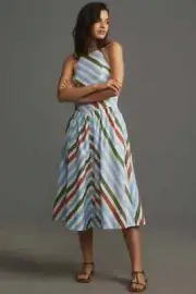 Anthropologie Maeve Halter Midi Sundress size L striped blue new nwt