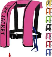 Inflatable Life Jacket Adult Adjustable Swim Vest 150N Nylon Life Jackets with Reflective Strips Flotation Safety Buoyancy Aid Vest for Water Sports Boating