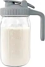 JunVpic Breast Milk Pitcher Jug - 32 oz Glass Mason Jar Airtight Pitcher with Pour Spout Handle for Breastmilk, Iced Tea, Ice Drinks Storage Container