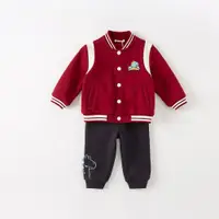 在飛比找ETMall東森購物網優惠-春季暗紅色棒球衫夾克單排扣童裝