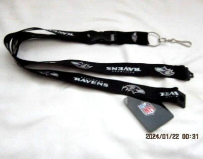 BALTIMORE RAVENS BLACK WITH WHITE LETTERS BADGE HOLDER KEYCHAIN LANYARD-NEW!