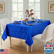 HommxJF Wave Scroll Damask Jacquard Royal Blue Rectangle Tablecloth 60"x84"，W