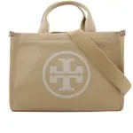 TORY BURCH ELLA 圓形標誌棉質帆布小款二用托特包(胡桃木色) 153381 275