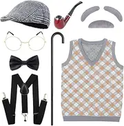 FOVIORZ 100 Days of School Costume Old Man Costume for Kids Halloween Grandpa Dress Up Accessories Set