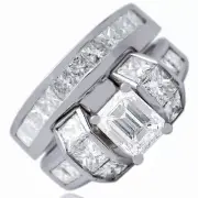 GIA Certified Diamond Bridal Set 3.75 Carat Emerald Cut 18k White Gold