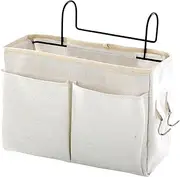 Surblue Bedside Caddy Bedside Storage Bag Hanging Organizer for Bunk, Hospital Beds, Dorm Rooms Bed Rails Camp 4 Pockets and 2 Hooks (White)