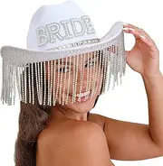 Ginger Ray Embellished Faux Pearl 'Bride' White Cowboy Hat with Tasselled Rim Hen Party Wearable