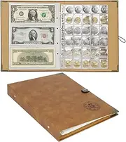 Creproly Leather Coins Storage Collection Holder Album with 150 Pockets Coins and 240 Pockets Paper Money Large Coins Storage Book for Collectors