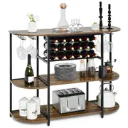 Giantex Industiral Wine Rack Table Coffee Bar Cabinet Glass Holder Kitchen Storage Shelves Stand Rustic Brown
