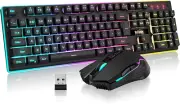 K10 Wireless Gaming Keyboard and Mouse Combo, LED Backlit Rechargeable 3800Mah B