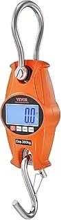 VEVOR Digital Crane Scale, 660 lbs/300 kg, Industrial Heavy Duty Hanging Scale with Cast Aluminum Case & LCD Screen, Handheld Mini Crane with Hooks for Farm, Hunting, Fishing, Outdoor, Garage (Orange)