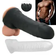 Ribbed Silicone-Condom-Reusable-Realistic-Penis-Enhancer-Sleeve-Enlarger-Bigger