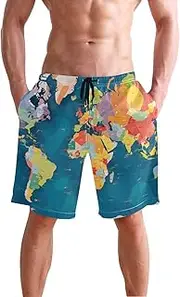 [XYMZR] Men's Swim Trunks Element World Map Quick-Dry Bathing Suit Swimming Board Shorts S