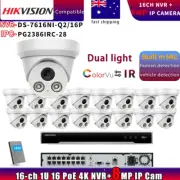 Hikvision Compatible 8MP Dual Light 4K IP Camera+DS-7616NI-Q2/16P NVR System lot