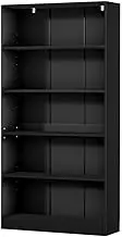 Artiss Bookshelf, 5 Tiers Stand Book Shelf Corner Wall Shelves Display Cabinet Bookcase Bookshelves CD DVD Storage Rack Home Living Room Bedroom Office Furniture, Sturdy Base Black