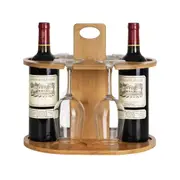 Bamboo Wine Storage and Display Rack Holds 2 Bottles and 4 Glasses