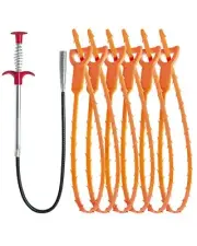 Hair Drain Clog Remover Tool – 6 × 25-Inch Sink Snake + 1 × 24-I
