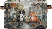 Cute Cats Sitting on Bridge Storage Bin, Collapsible Rectangle Fabric Boxes for Storage, Set of 2