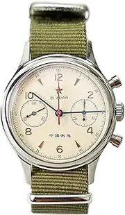 [Sugess] Seagull 1963"中國制造" Version DIAL w/Extra Black Leather Band ST1901 Movement Sapphire Crystal Men's Chronograph Pilot Watch C1963N, Green, 38mm, strap