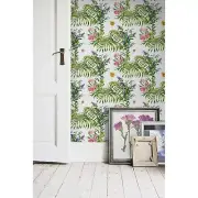 Removable wallpaper Tropical leaf Palm leaf Watercolor flowers Floral print
