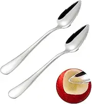 Bralucy Stainless Steel Fruit Scraping Spoon 2pcs Silver Grapefruit Serrated with Non-Stick Plating Spoon for Kiwi, Dessert, Apple, Citrus Fruit
