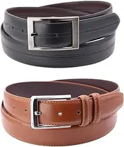 [Beverly Hills Polo Club] Men's Big & Tall Reversible and Solid Belt (Pack of 2), 54, Black to Brown and Cognac