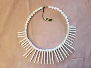 NWT Genuine Lucite Spike Beads Collar Bib Necklace White Rare Find Springring 19