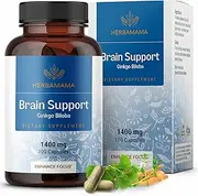 HERBAMAMA Brain Supplement - Nootropic Supplement to Support Cognitive Function, Memory, Mental Focus, Energy - Natural, Non-GMO, Vegan Formula - Ginkgo Biloba, Ginseng, Bacopa - 1400mg, 100 Capsules