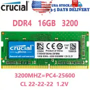 CRUCIAL DDR4 16GB 3200 MHz PC4-25600 Laptop SODIMM Memory RAM 1PCS 16GB 3200 MHz