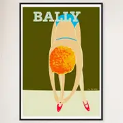 Galrie Bally Shoes 1980 Vintage Advertising Poster by Pierre FixMasseau for Home Decor, Black Frame, 70 x 100cm (28 x 40inch)