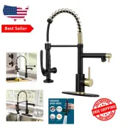 Sleek Stainless Steel Kitchen Faucet with Pull Down Sprayer in Black Gold Finish