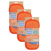 3x White Magic Double-Sided Washing Up Pad Cleaning Sponge Scrubber Tangerine