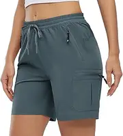 [Gopune] Women's Hiking Cargo Shorts Quick Dry Lightweight Stretch Shorts Outdoor Athletic Summer Shorts with Zipper Pockets