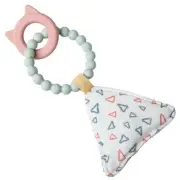 Mary Meyer Simply Silicone Teether with Soft Squeaker Toy, 9-Inches, Pink Kitty