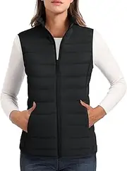 [MAGCOMSEN] Women's Puffer Vest Lightweight Stand Collar Zip 4 Pockets Puffy Vests Sleeveless Quilted Padded Outerwear