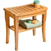 Bamboo Shower Bench - Small Shower Stool with Storage Shelf, Non-Slip Shower ...