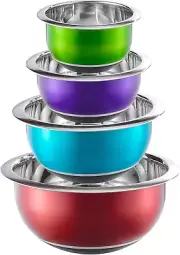 Colorful Mixing Bowl- 4 Pc Set- Stackable Nesting Bowls- Stainless Steel Mixing
