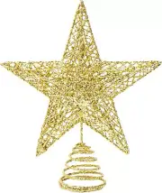 Christmas Tree Topper, 10" Gold Glittered Star with Hollow Design, Topper Star
