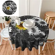 Tablecloth Round Table Cloth 60 Inch Sunflower Table Cloths Washable Wrinkle Free Table Cover for Kitchen Waterproof Decorative Fabric for Camping Picnic