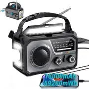 16000mAh Solar Crank Emergency Radio, Wireless NOAA AM FM Weather Radio for Camping Survival Outdoor Emergencies, Grey