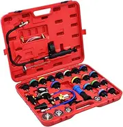 28 Piece Cooling System & Radiator Cap Pressure Tester with Comprehensive Tool Kit, 0-30 psi Range, Durable Plastic & Alloy Material, Universal Adapter Compatibility, for Domestic & Import Vehicles