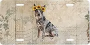 Floral Australian Cattle Dog Wear Sunflower License Plate Frame for Car Universal, Flower Floral Aluminum Car Front License Plate Cover