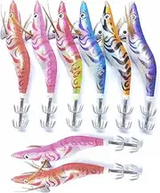 [Aymorder] 8 PCS Squid Jig Fishing Hook, Fishing Spinner Lures Kit, Shrimp Artificial Lures, Luminous Shrimp Squid Jig Hooks, Hard Fishing Lures, Octopus & Cuttlefish Fishing Hook Tackle for Anglers