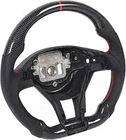 Carbon Fiber Steering Wheel Upgraded, Black Perforated Leather Hand Grips, Red Stitching, Fit for W176, CLA45 C117, C63 W204, E63 W212, CSL63 C218 Pre-Facelift 2011-2015, 3K