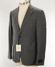 Z ZEGNA Men Medium Gray CHECK Drop 8 Wool Slim Fit Suit 36R Flat Front Pants NWT