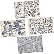 4 Sheets of Blue White Ceramic Decals Underglaze Transfers Clay Pottery Stickers for Decorative Art