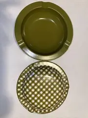 Vintage Army Green And White Metal Ashtray