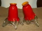 Pair of Hand Blown Glass Lamp Red